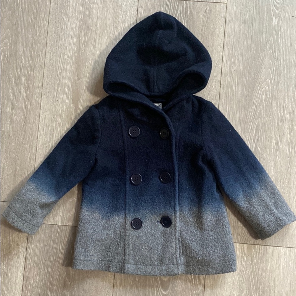 Splendid Ombre Pea Coat Girls Sz 18 24 2T Toddler Wool Linen Jacket Hooded Gray